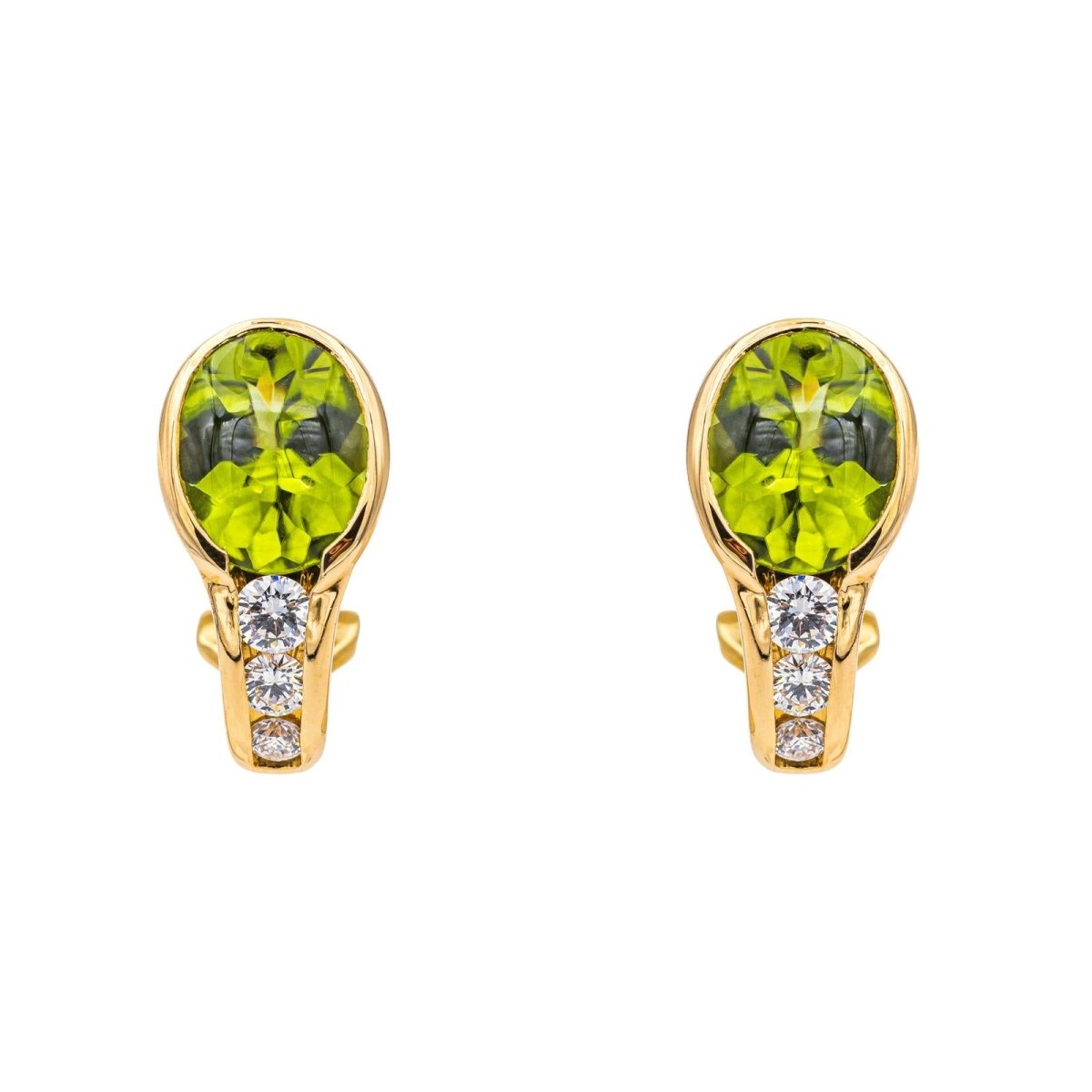Boucles d'oreilles Dormeuses en or jaune, péridots et diamants - Castafiore