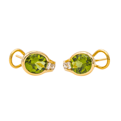 Boucles d'oreilles Dormeuses en or jaune, péridots et diamants - Castafiore