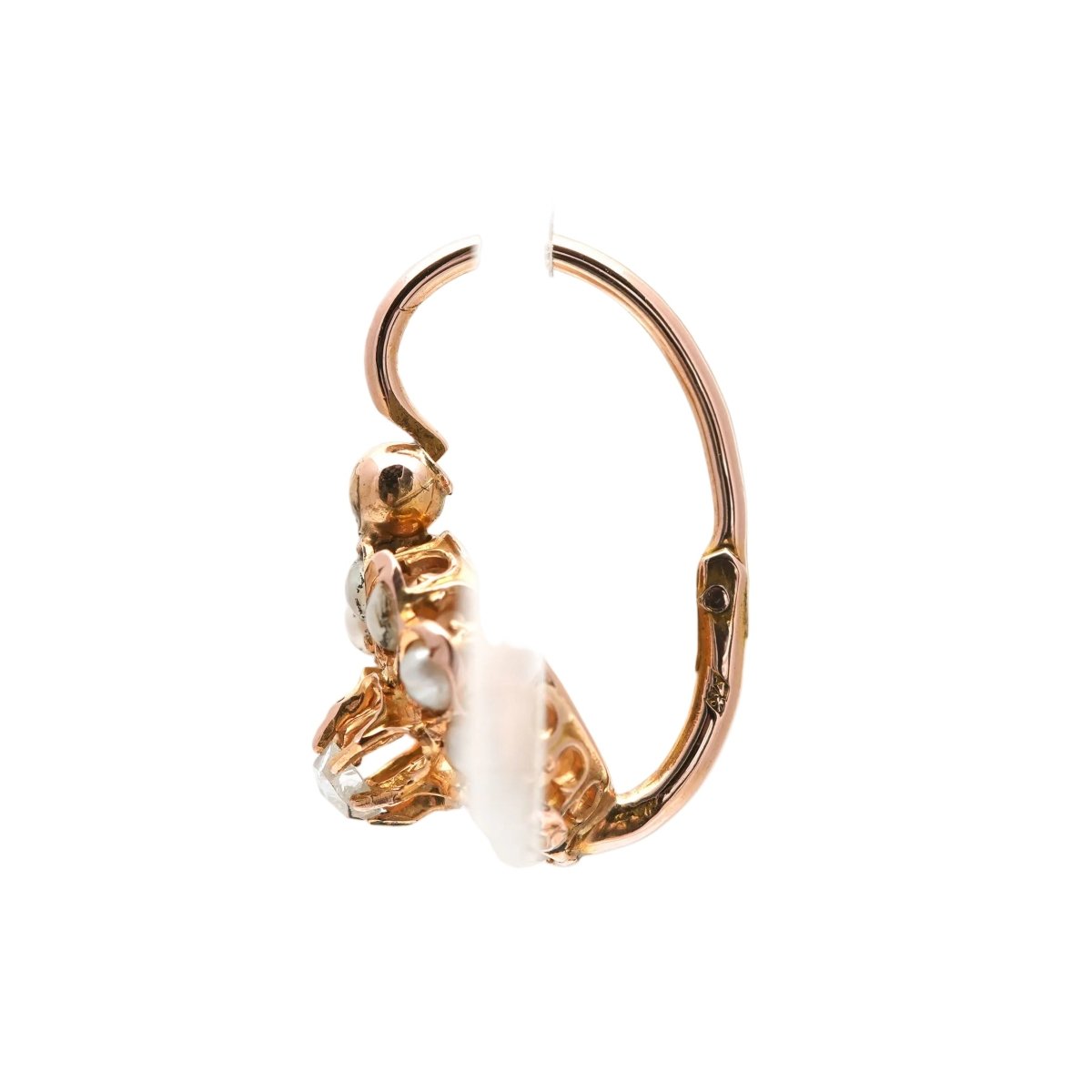 Boucles d'oreilles Dormeuses en or jaune, perles et diamants - Castafiore