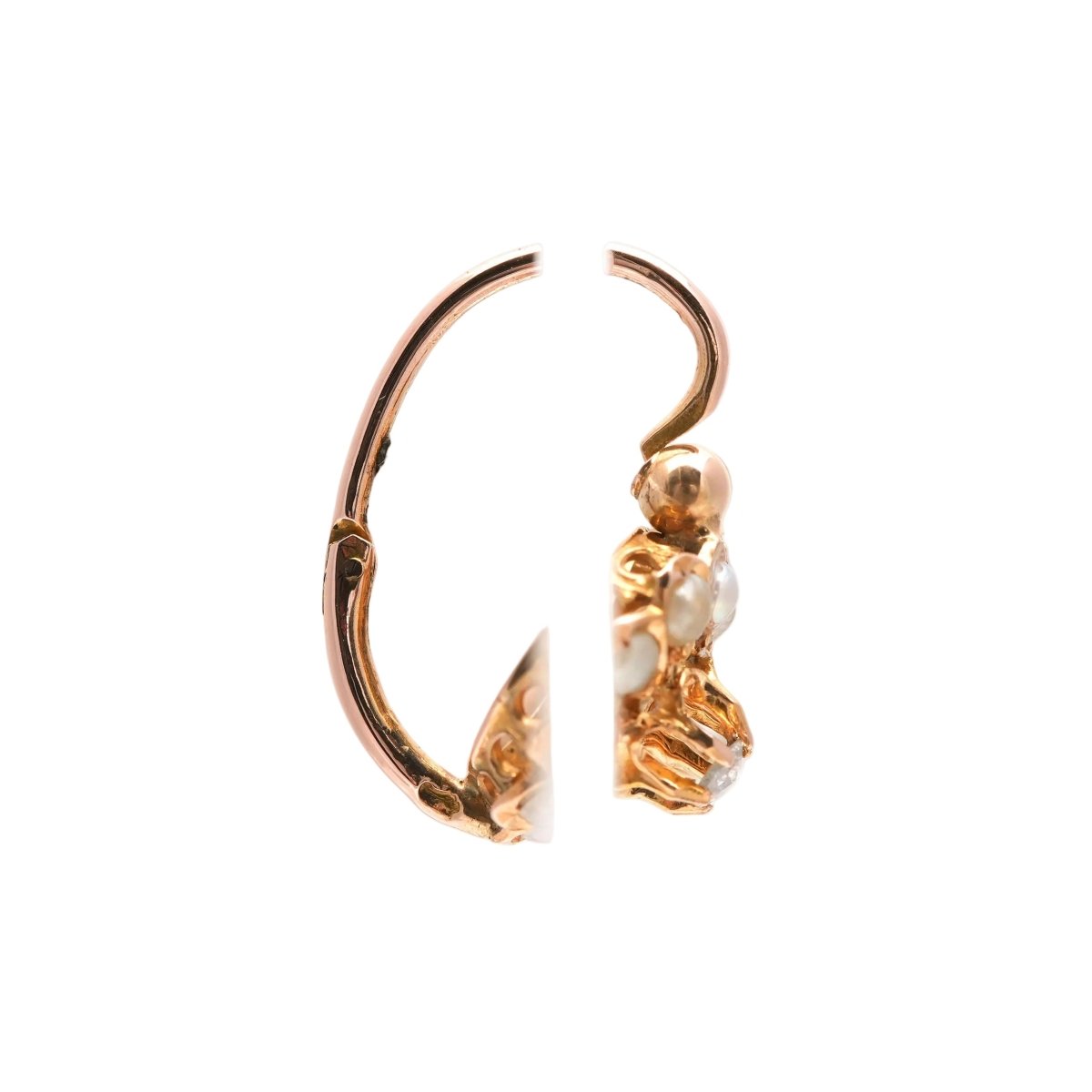 Boucles d'oreilles Dormeuses en or jaune, perles et diamants - Castafiore