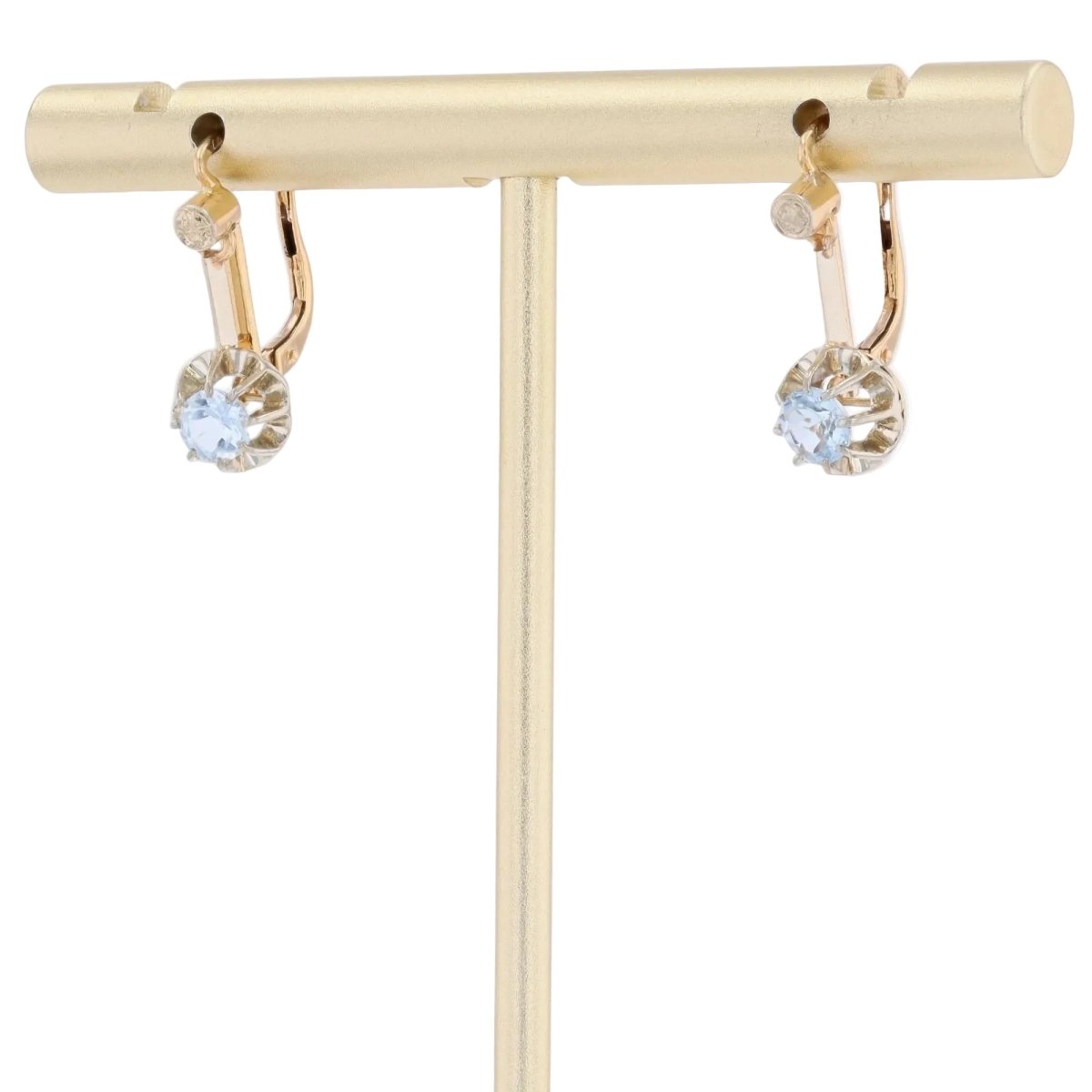 Boucles d'oreilles Dormeuses en or jaune, platine et aigues-marines - Castafiore