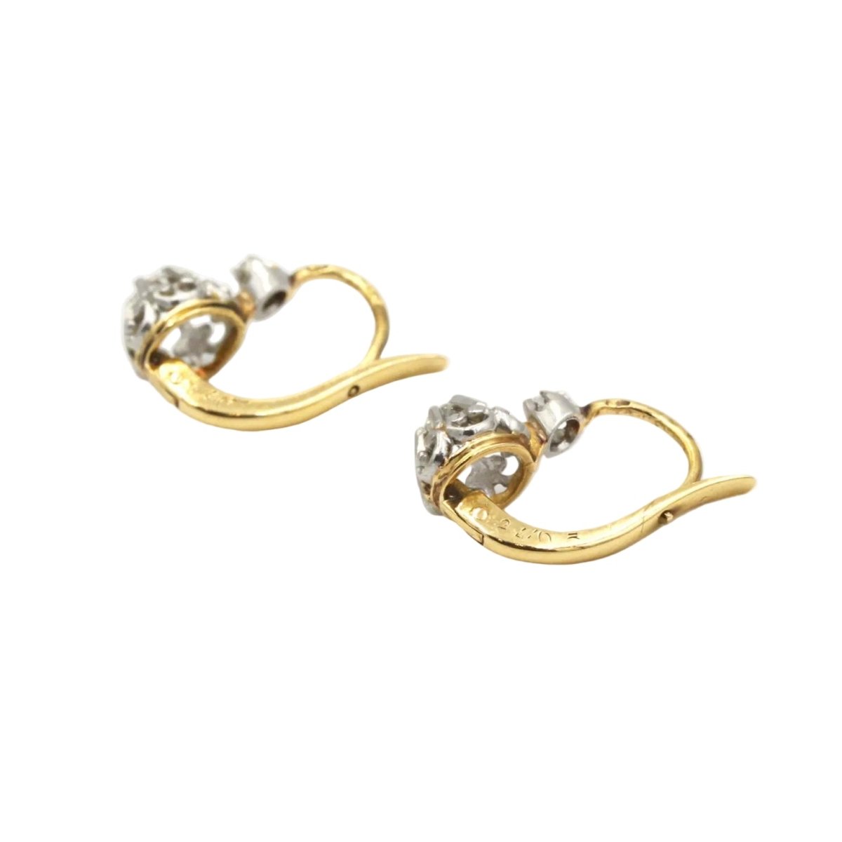Boucles d'oreilles Dormeuses en or jaune, platine et diamants - Castafiore