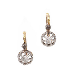 Boucles d'oreilles Dormeuses en or jaune, platine et diamants - Castafiore