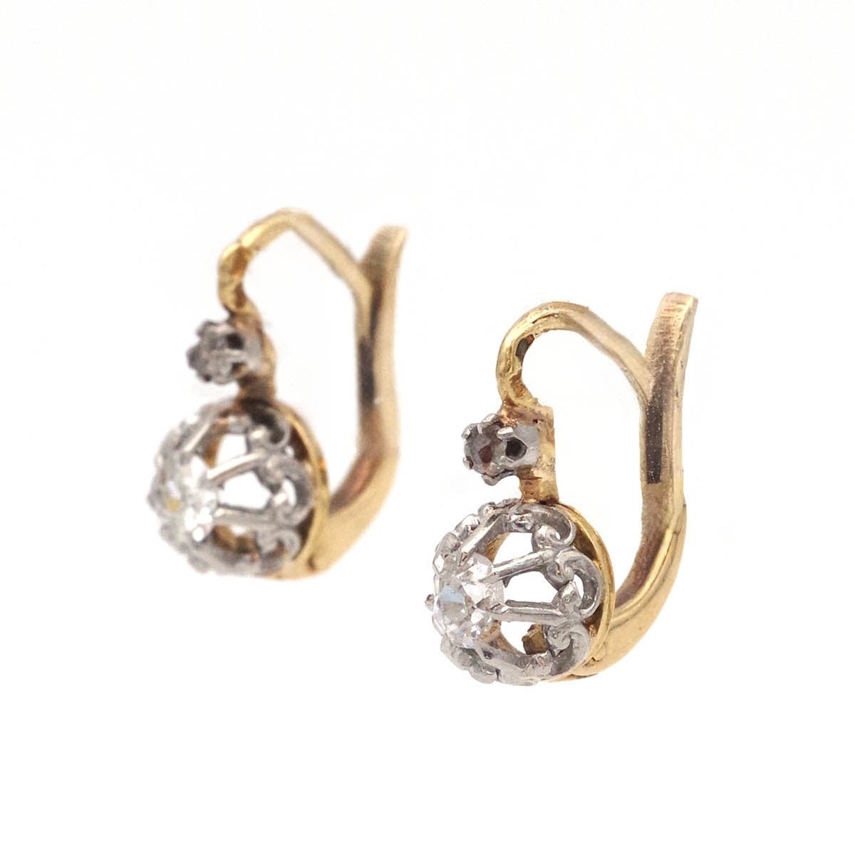 Boucles d'oreilles Dormeuses en or jaune, platine et diamants - Castafiore