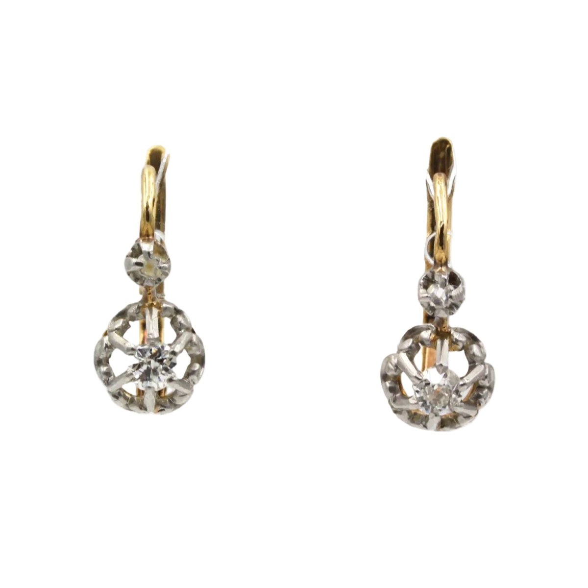 Boucles d'oreilles Dormeuses en or jaune, platine et diamants - Castafiore