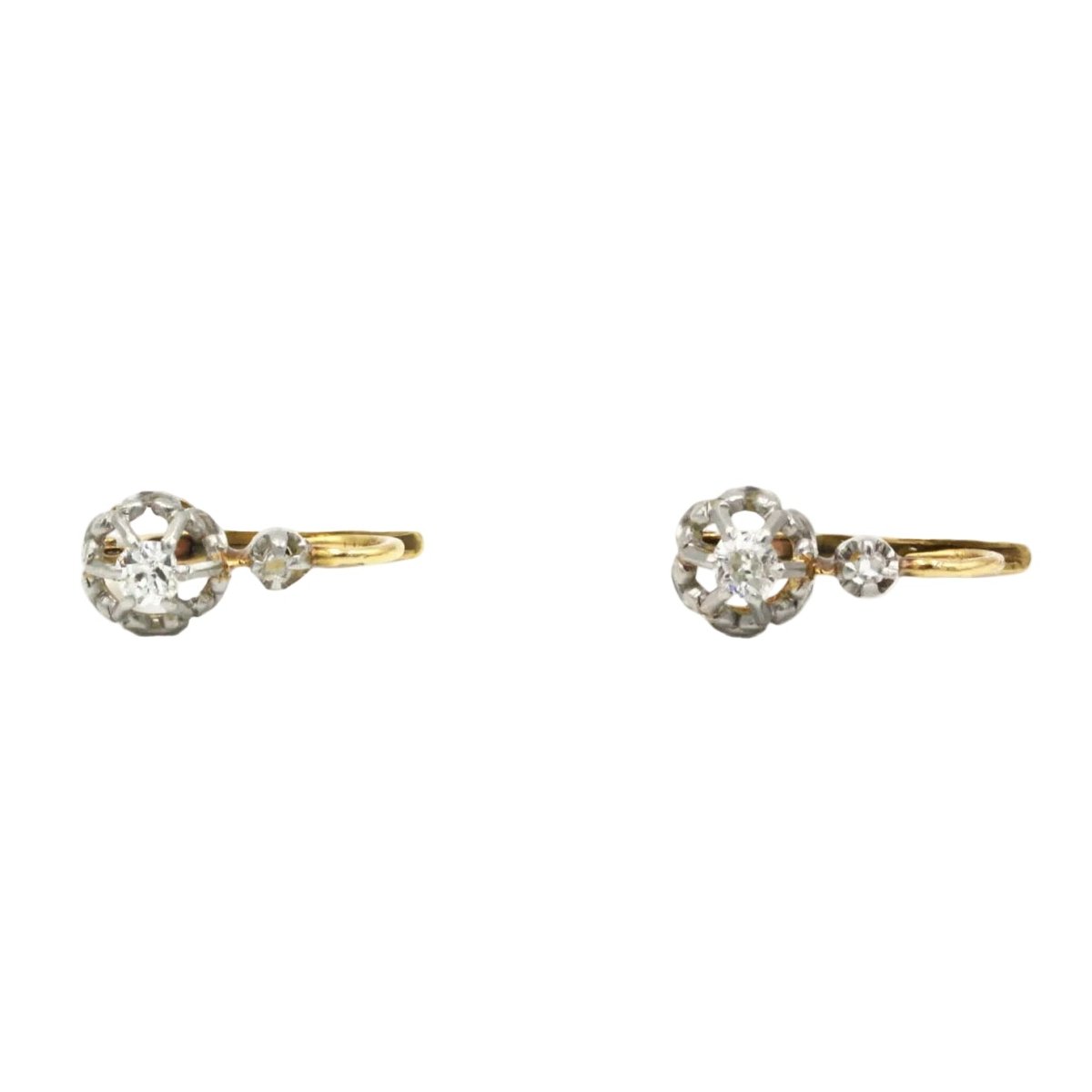 Boucles d'oreilles Dormeuses en or jaune, platine et diamants - Castafiore