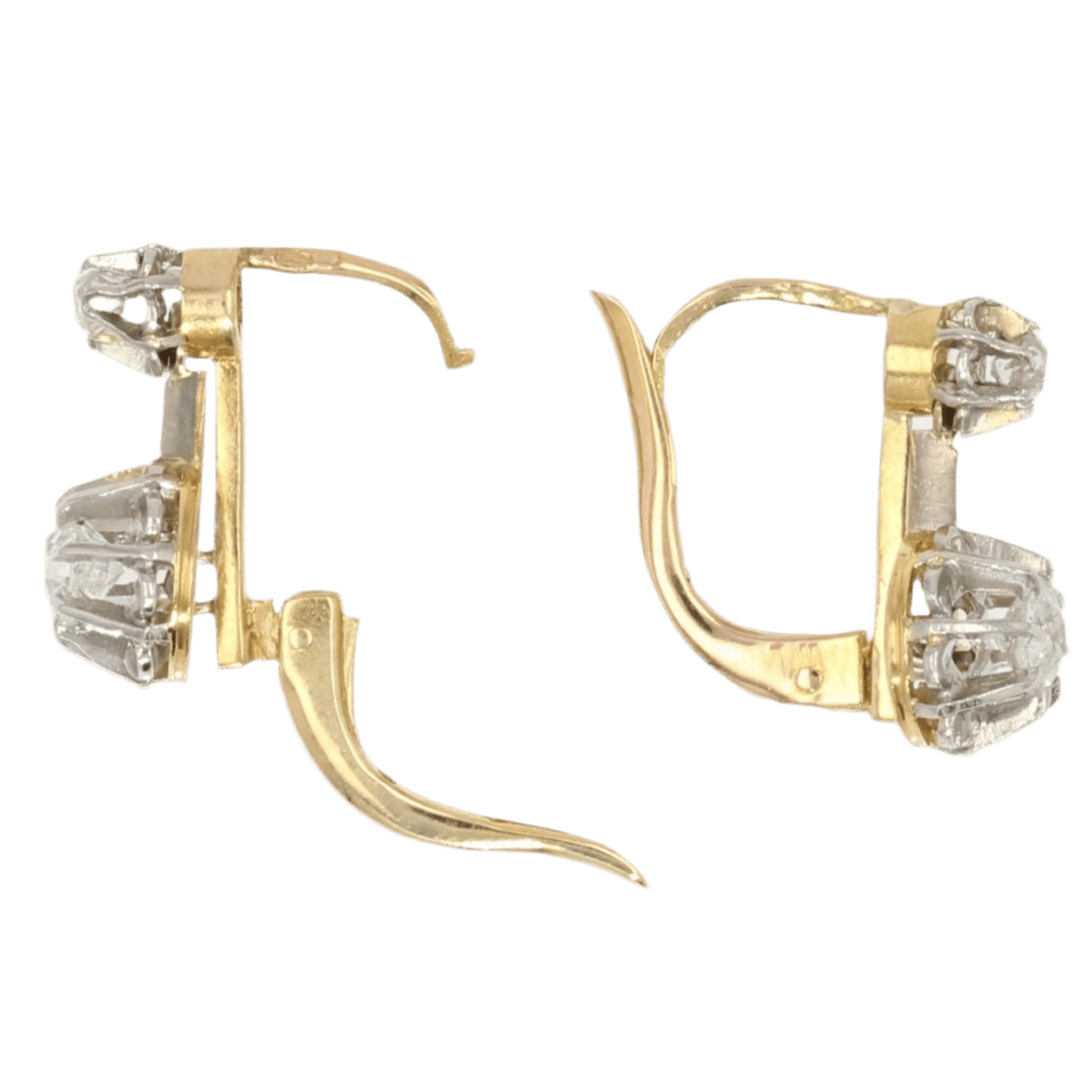 Boucles d'oreilles Dormeuses en or jaune, platine et diamants - Castafiore