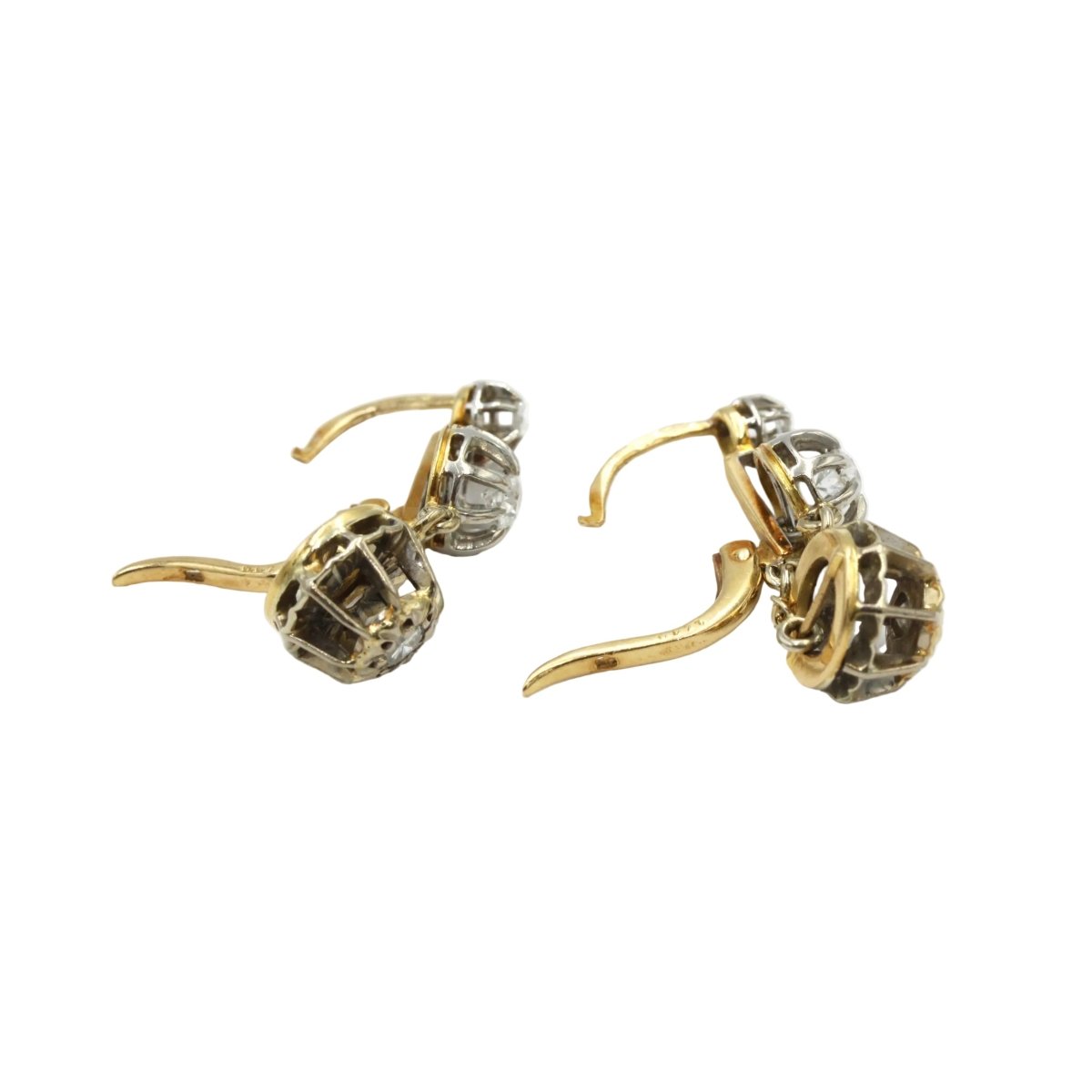 Boucles d'oreilles Dormeuses en or jaune, platine et diamants - Castafiore