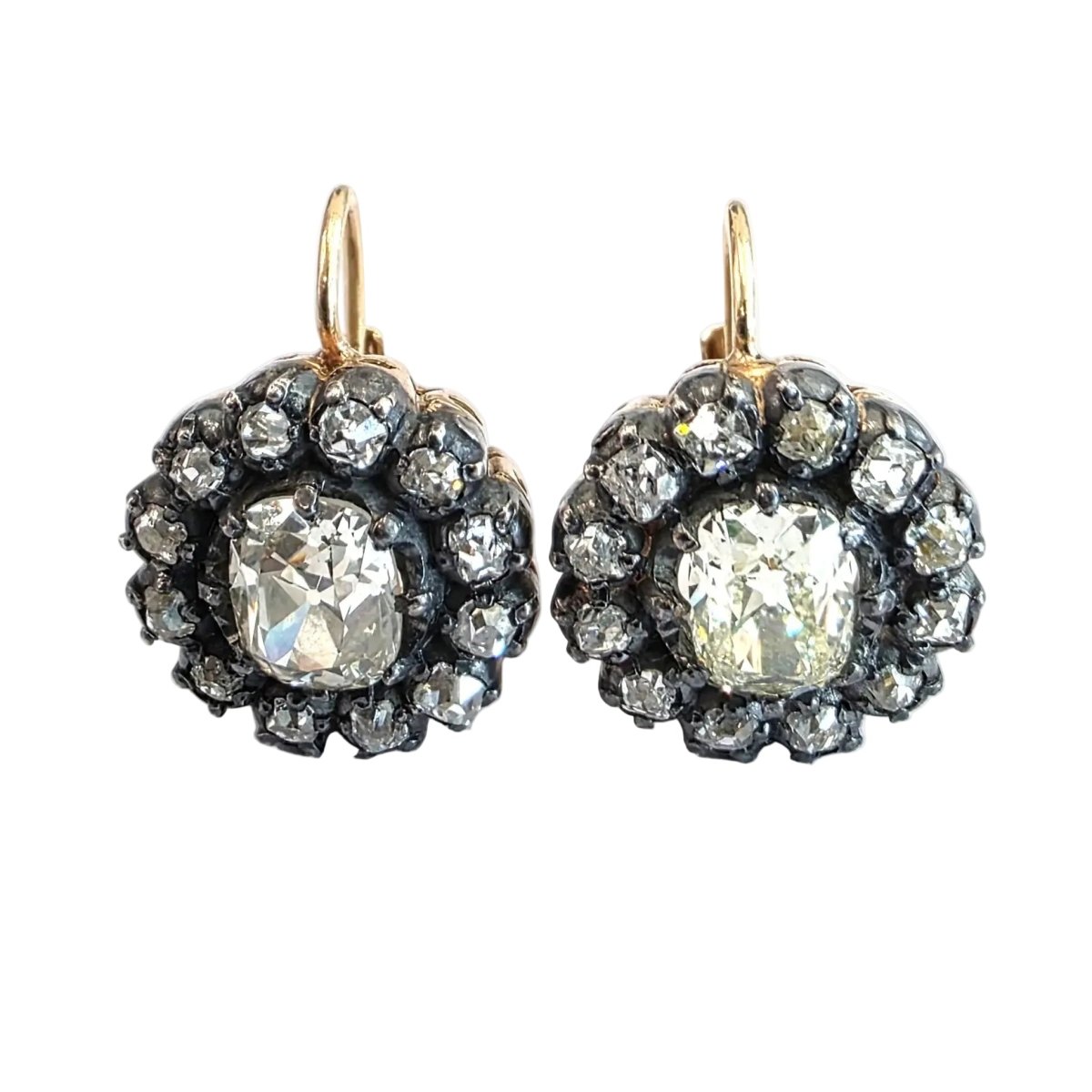 Boucles d'oreilles Dormeuses en or jaune, platine et diamants - Castafiore