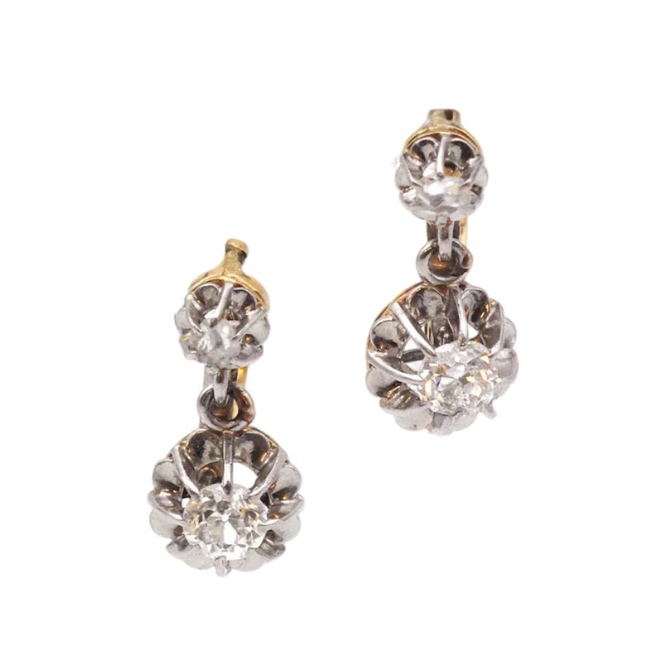 Boucles d'Oreilles Dormeuses en or jaune, platine, et diamants - Castafiore
