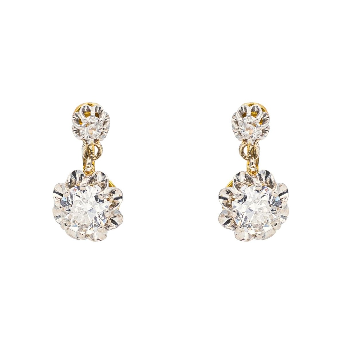 Boucles d'oreilles Dormeuses en or jaune, platine et diamants - Castafiore