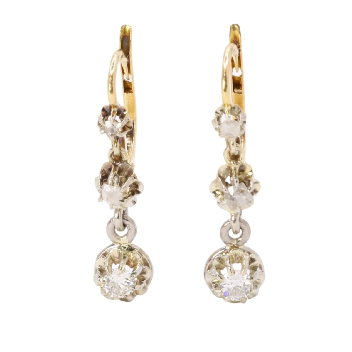 Boucles d'oreilles Dormeuses en or jaune, platine et diamants - Castafiore