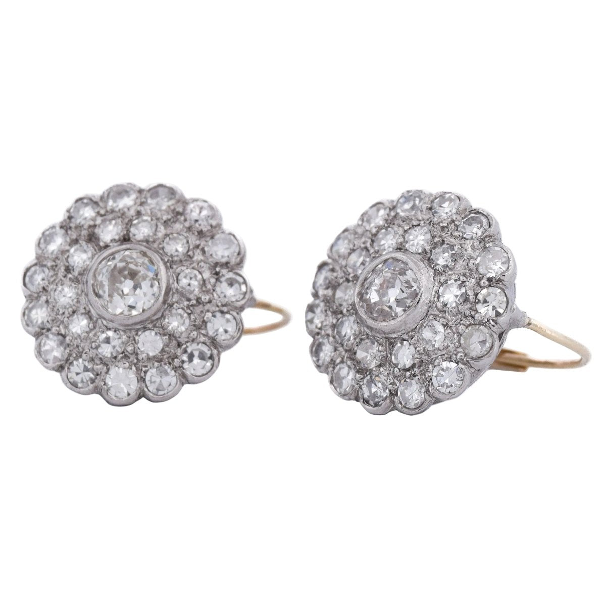 Boucles d'oreilles Dormeuses en or jaune, platine et diamants - Castafiore
