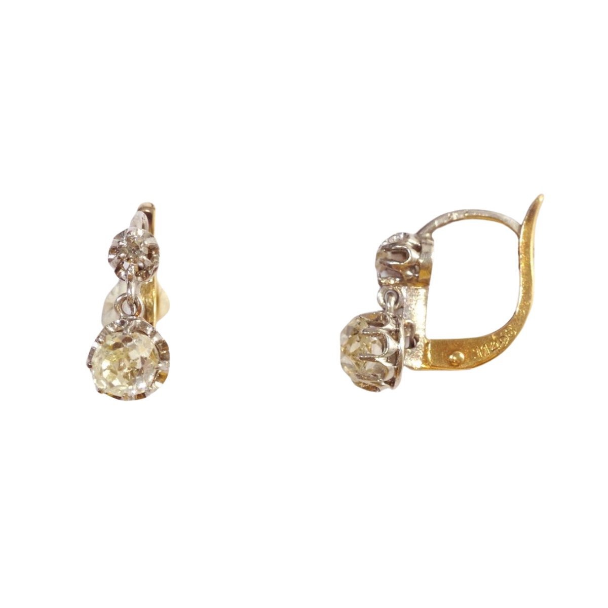 Boucles d'oreilles Dormeuses en or jaune, platine et diamants - Castafiore