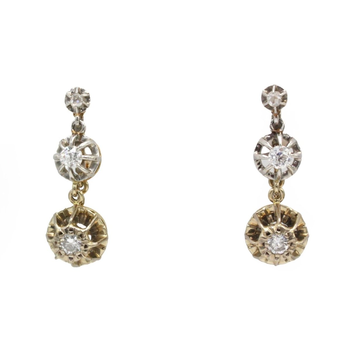 Boucles d'oreilles Dormeuses en or jaune, platine et diamants - Castafiore