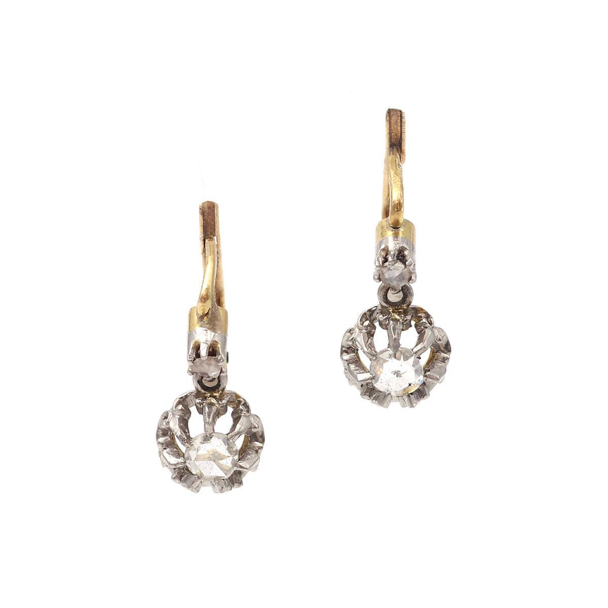 Boucles d'oreilles Dormeuses en or jaune, platine et diamants - Castafiore