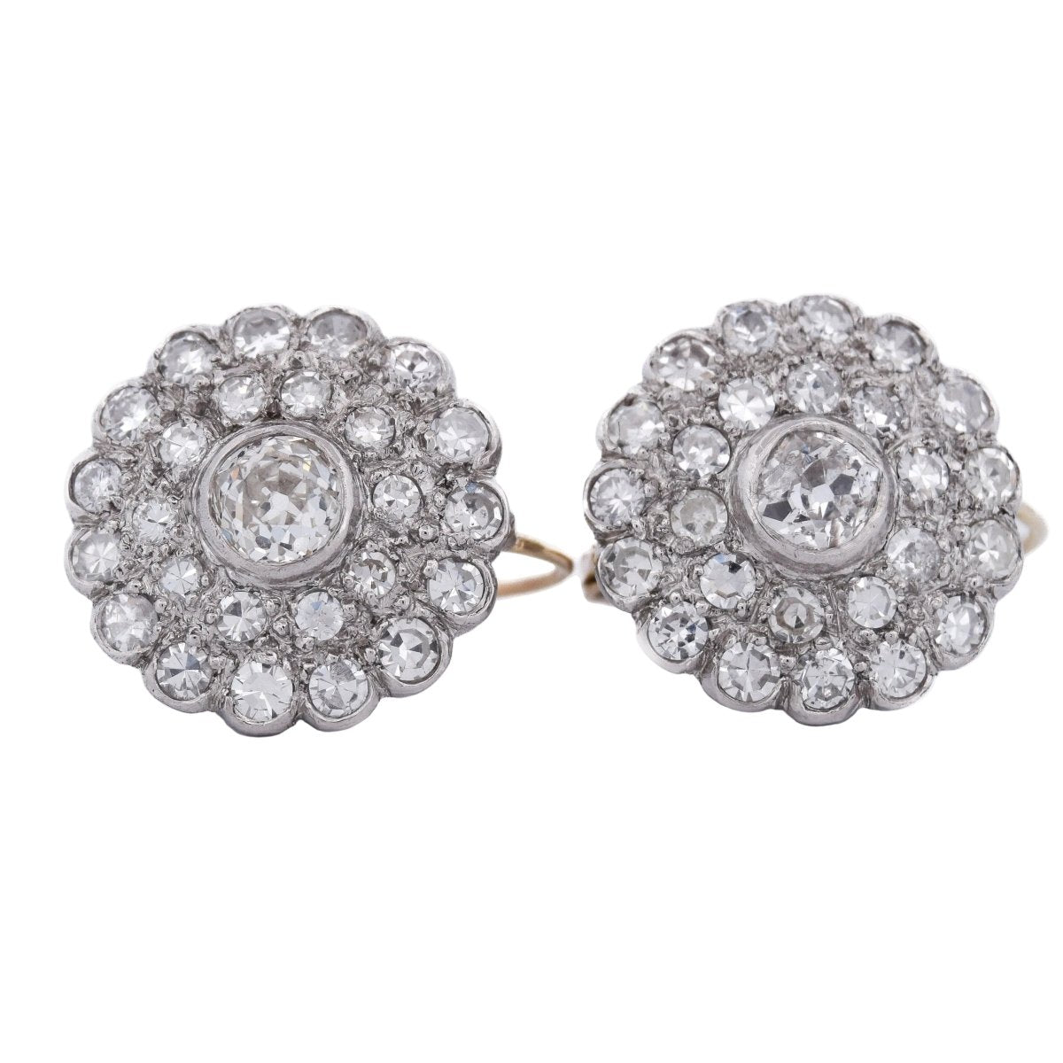 Boucles d'oreilles Dormeuses en or jaune, platine et diamants - Castafiore