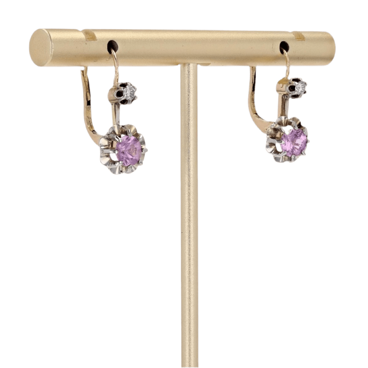 Boucles d'oreilles Dormeuses en or jaune, platine, saphirs et diamants - Castafiore