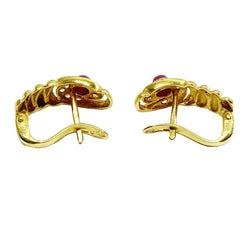Boucles d'oreilles Dormeuses en or jaune, rubis et diamatns - Castafiore