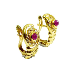 Boucles d'oreilles Dormeuses en or jaune, rubis et diamatns - Castafiore