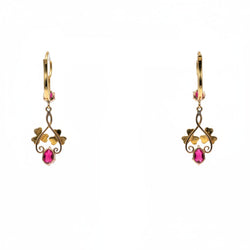 Boucles d'oreilles Dormeuses en or jaune, rubis et perles - Castafiore