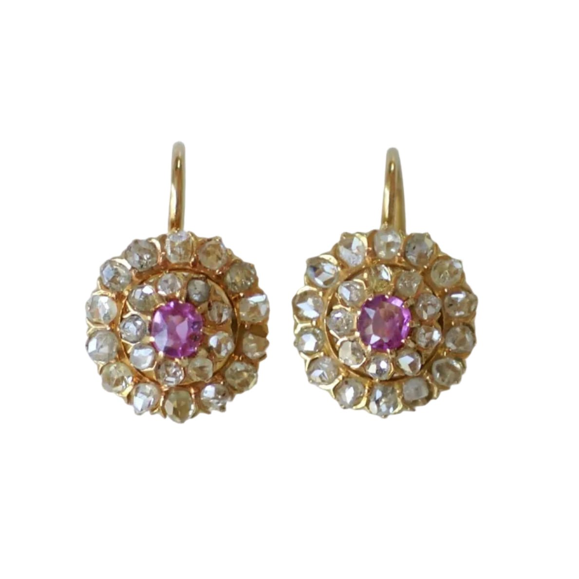 Boucles d'oreilles Dormeuses en or jaune, saphirs et diamants - Castafiore