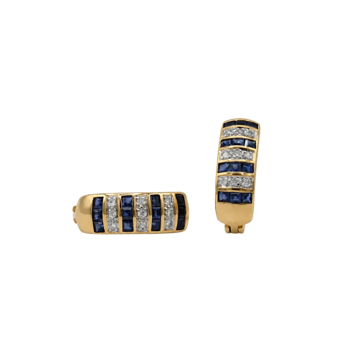 Boucles d’oreilles Dormeuses en or jaune, saphirs et diamants - Castafiore