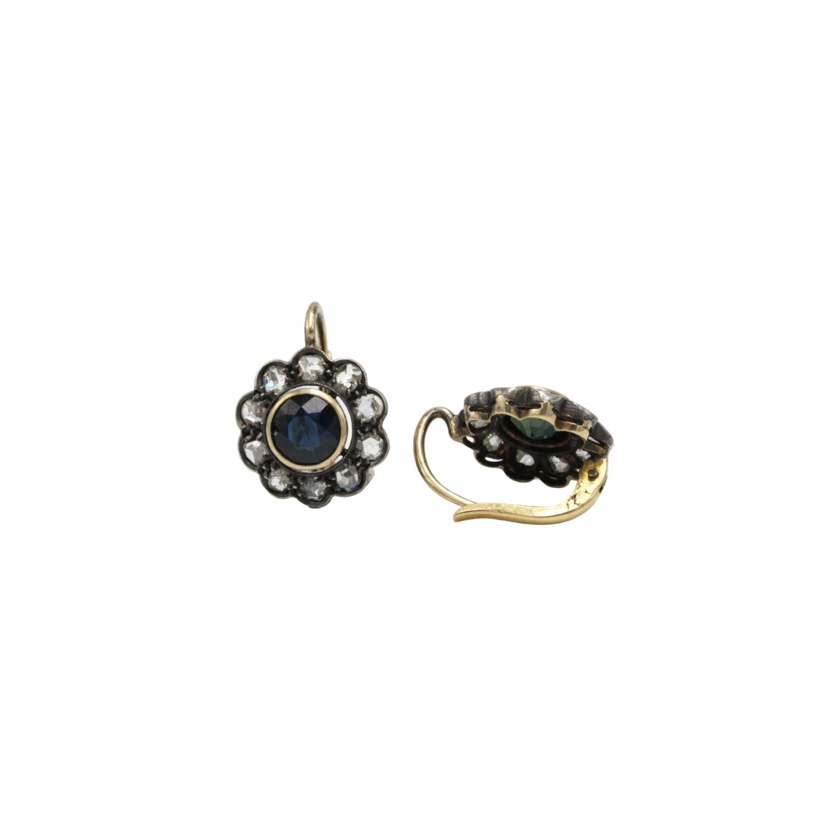 Boucles d'oreilles Dormeuses en or jaune, saphirs et diamants - Castafiore