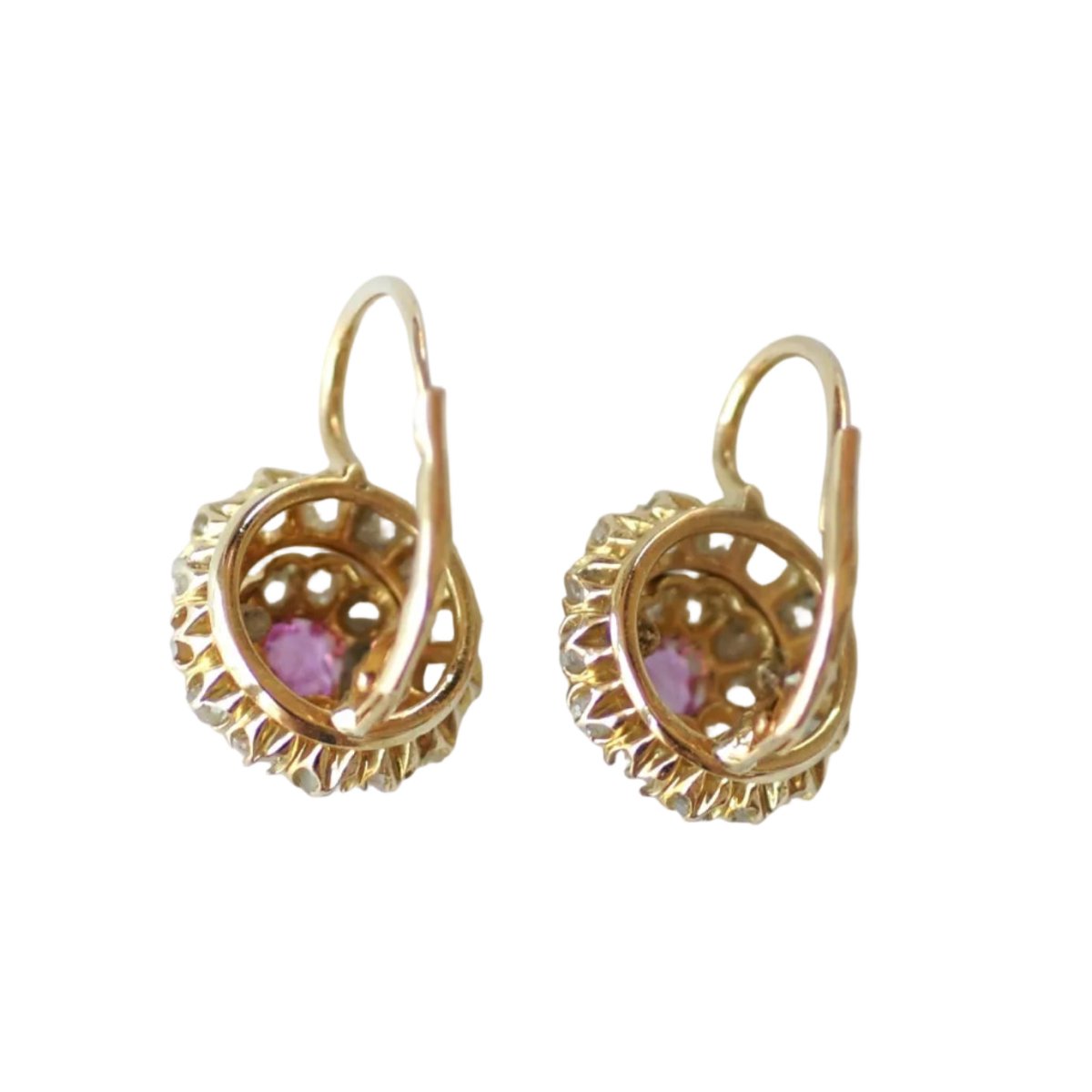 Boucles d'oreilles Dormeuses en or jaune, saphirs et diamants - Castafiore