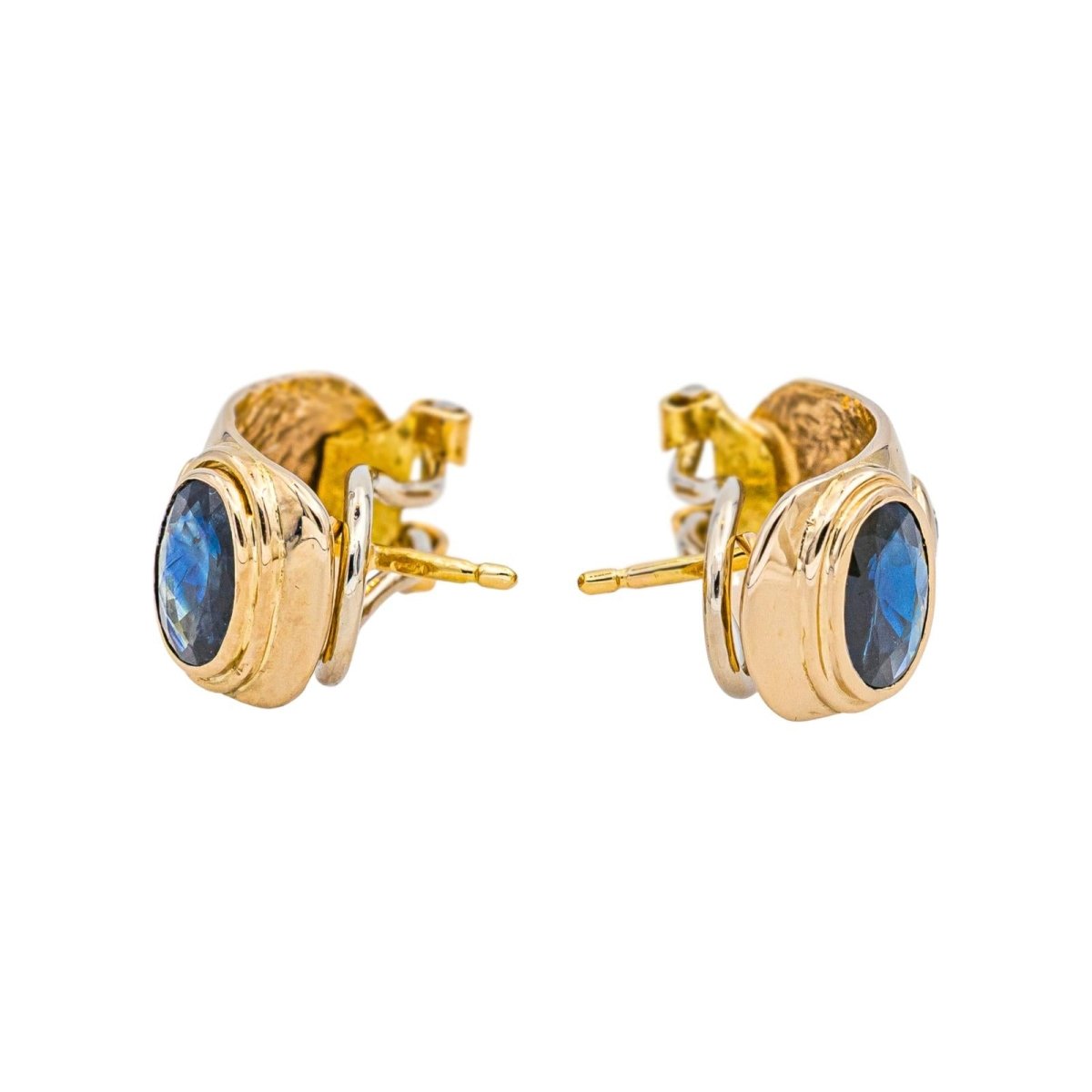 Boucles d'oreilles Dormeuses en or jaune, saphirs et diamants - Castafiore