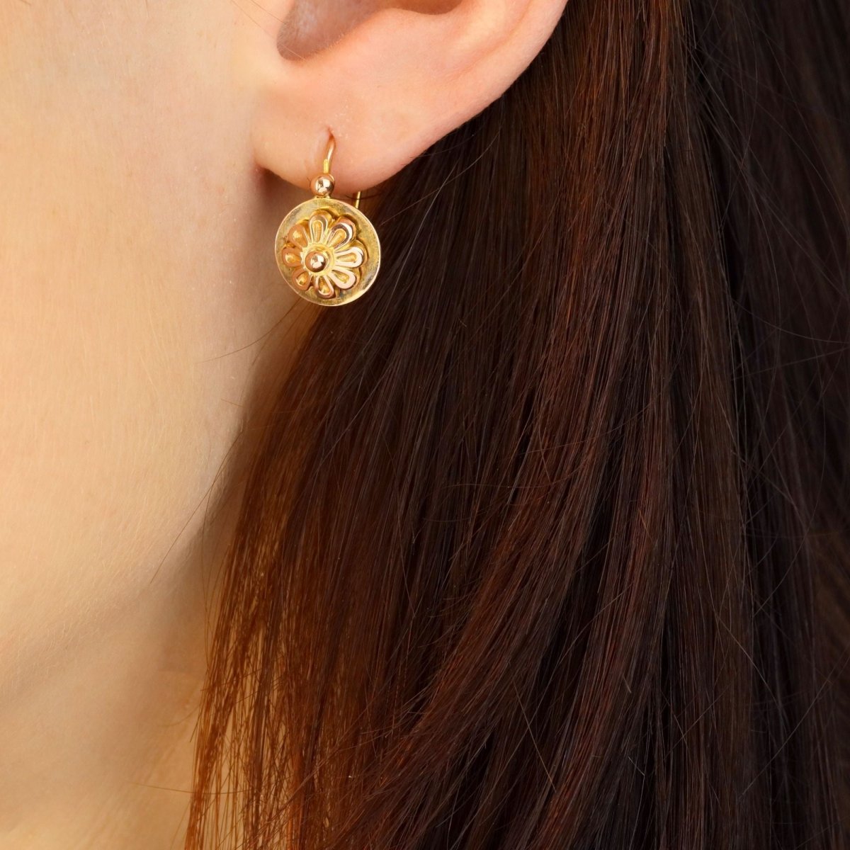 Antique sleepers rose gold flowers