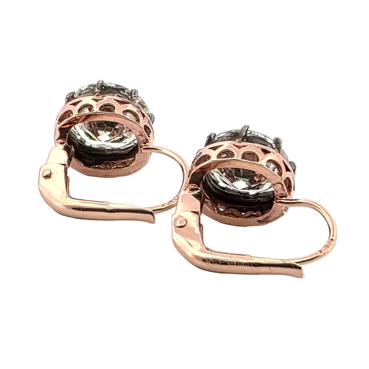 Boucles d'oreilles Dormeuses en or rose, argent et diamants - Castafiore
