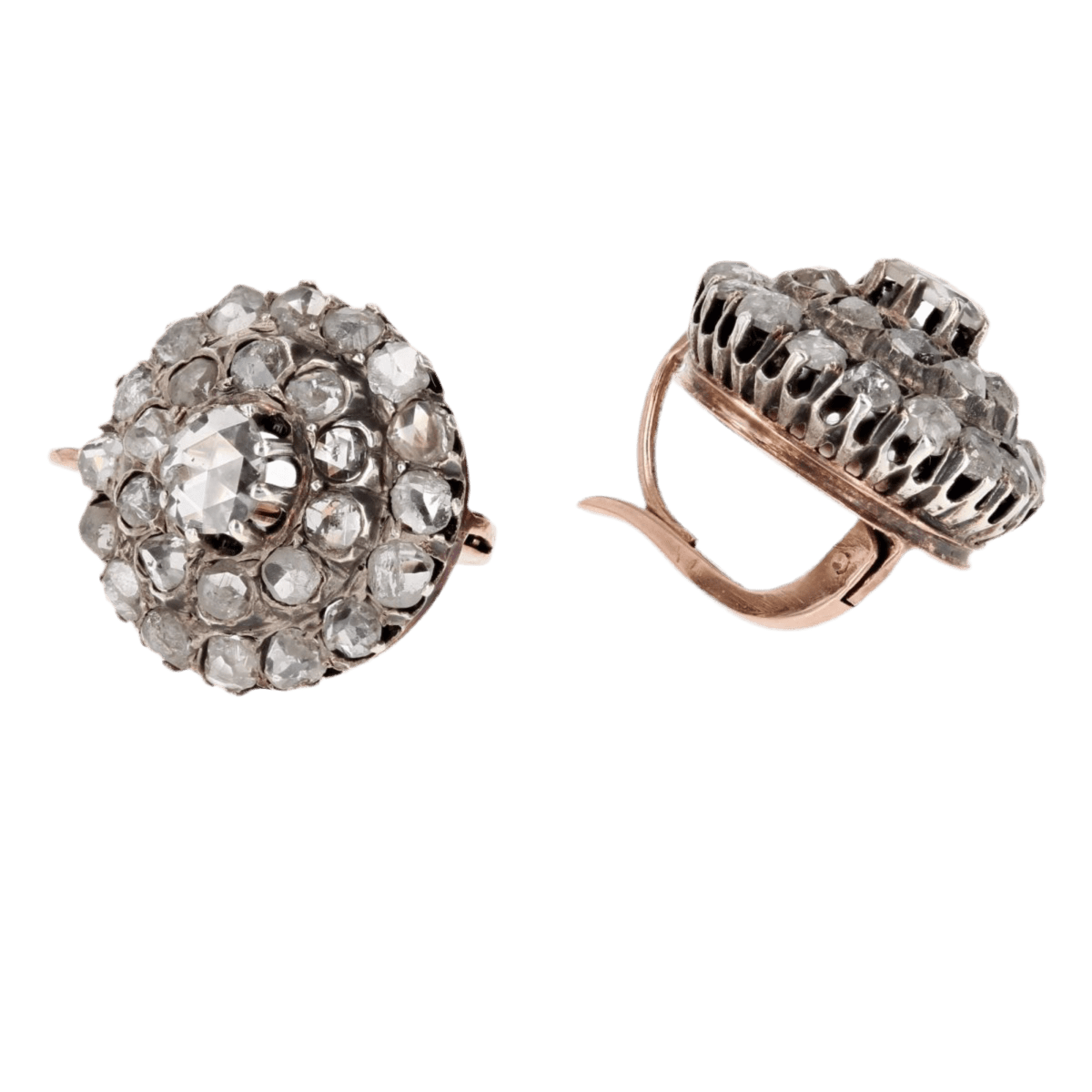 Boucles d'oreilles Dormeuses en or rose, argent et diamants - Castafiore