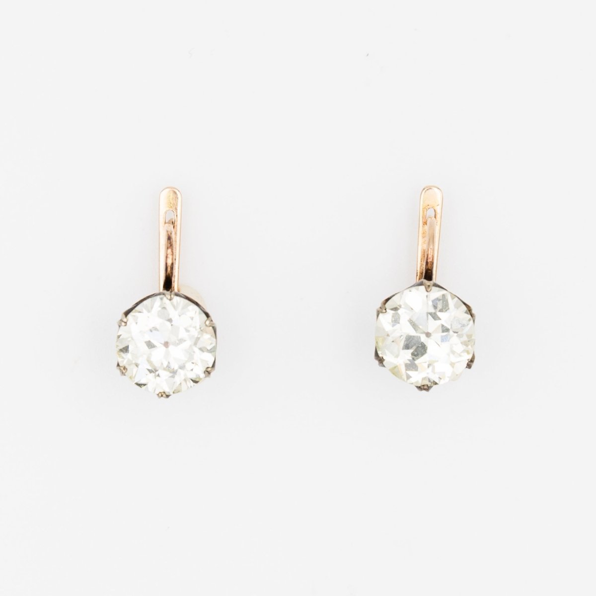 Boucles d'oreilles Dormeuses en or rose, argent et diamants - Castafiore