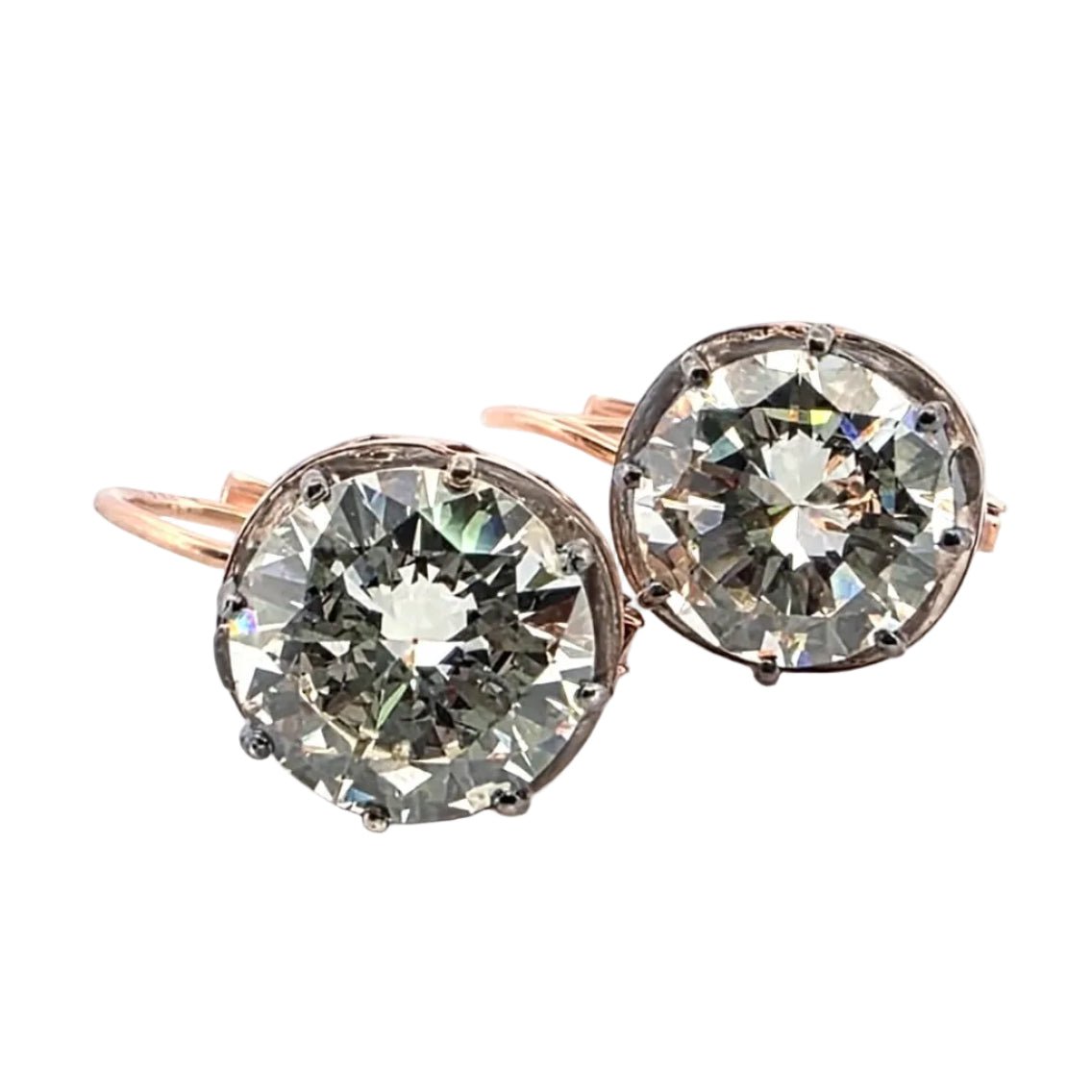 Boucles d'oreilles Dormeuses en or rose, argent et diamants - Castafiore