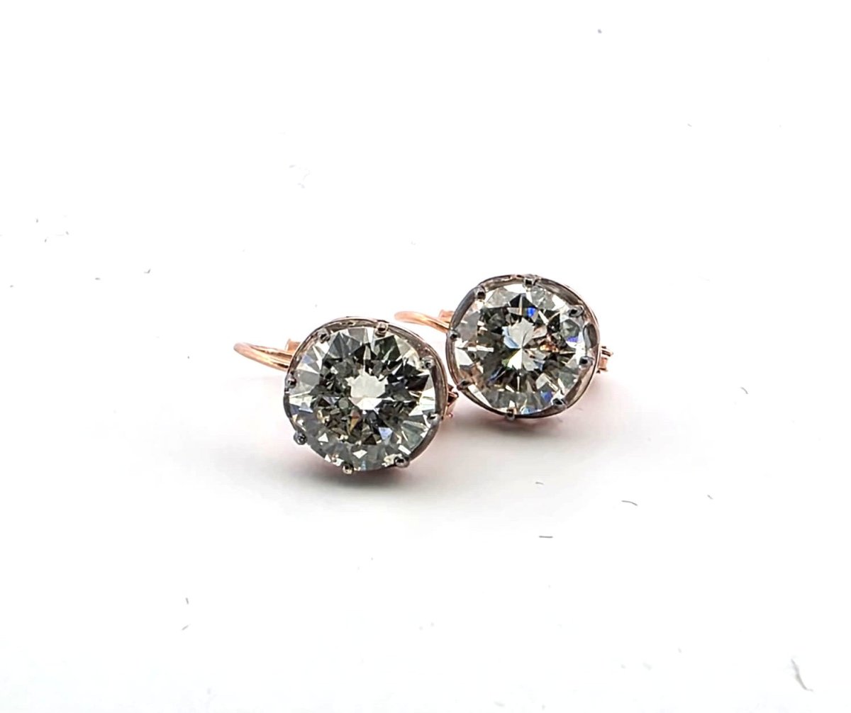 Boucles d'oreilles Dormeuses en or rose, argent et diamants - Castafiore