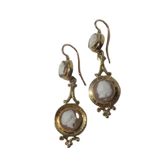 Boucles d'oreilles Dormeuses en or rose et camées - Castafiore