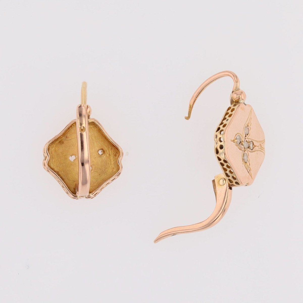 Boucles d'oreilles dormeuses en or rose et diamant - Castafiore