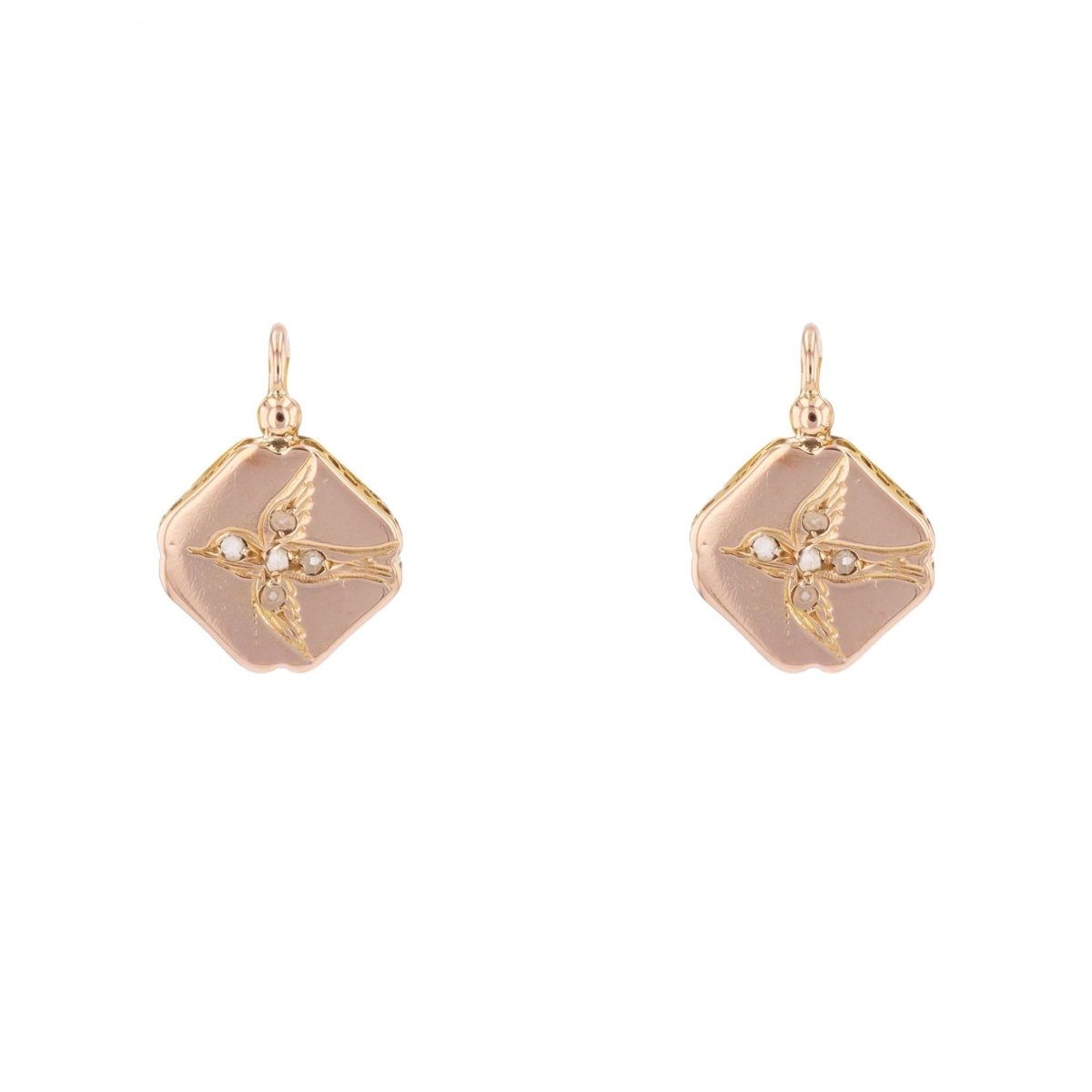 Boucles d'oreilles dormeuses en or rose et diamant - Castafiore