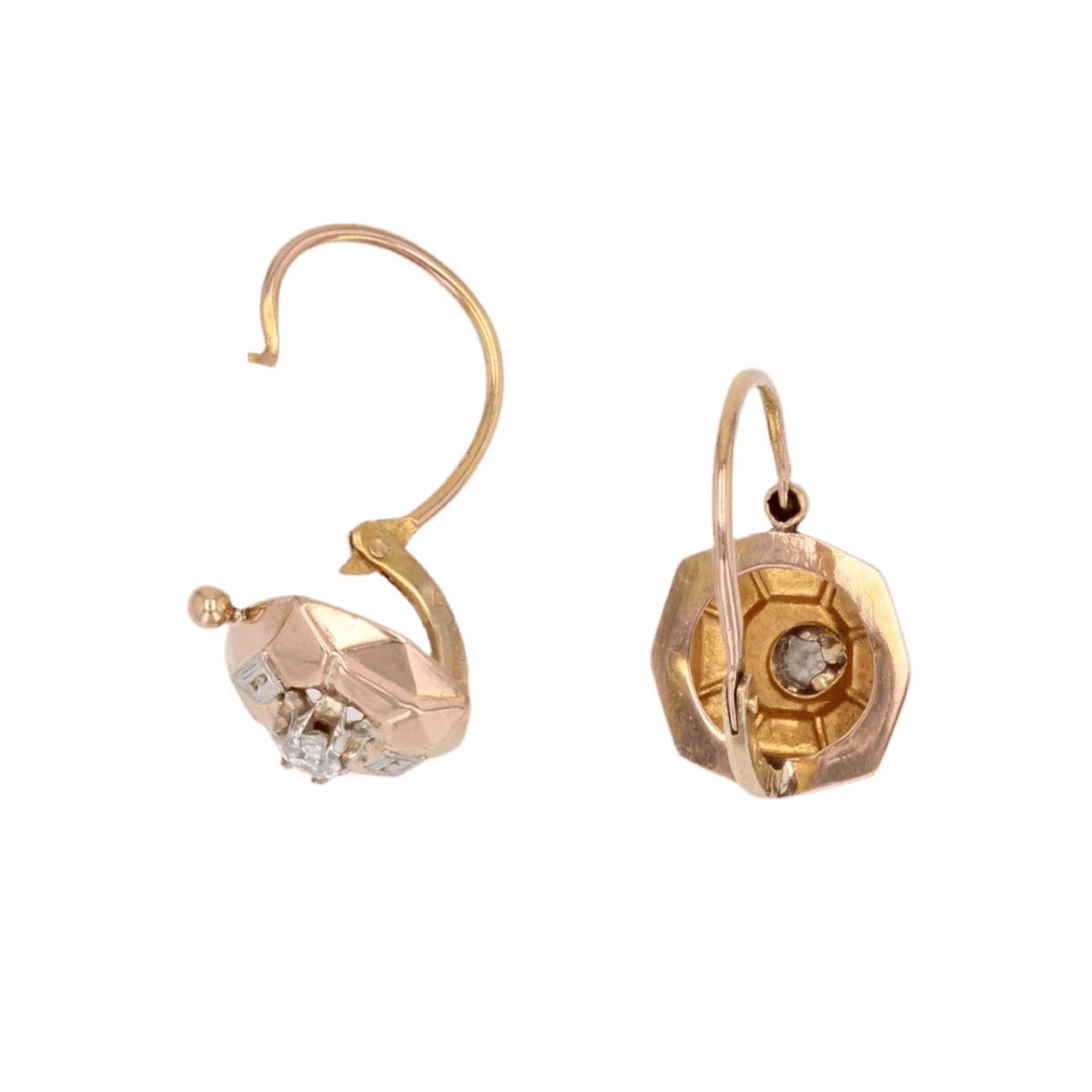 Boucles d'oreilles Dormeuses en or rose et diamants - Castafiore
