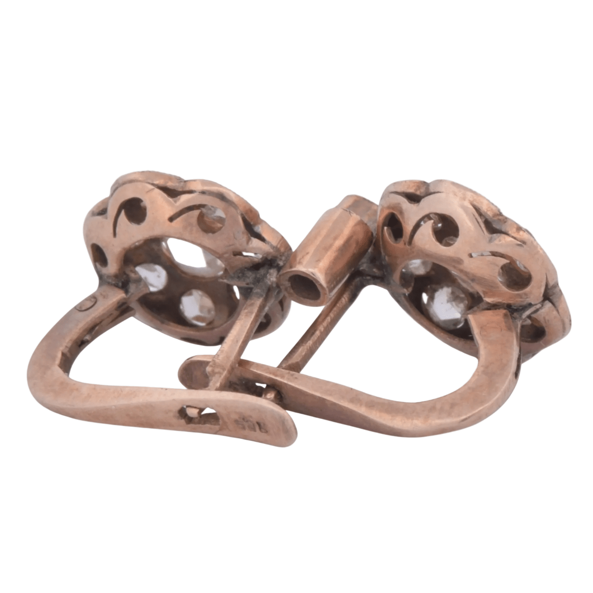 Boucles d'oreilles Dormeuses en or rose et diamants - Castafiore