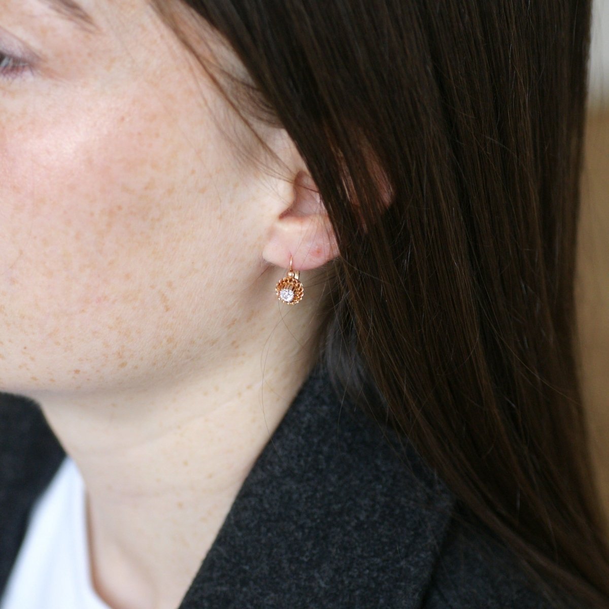 Boucles d'oreilles Dormeuses en or rose et diamants - Castafiore