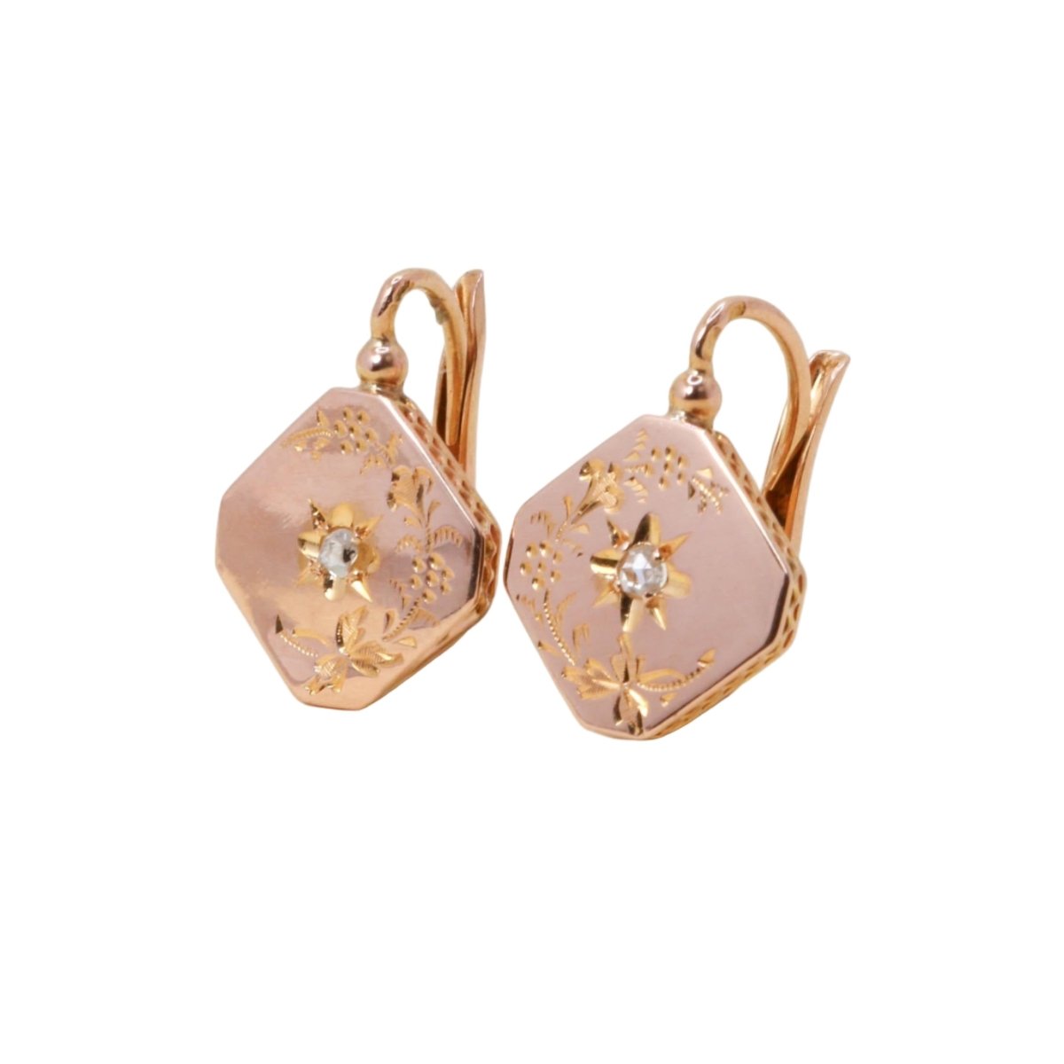 Boucles d'oreilles Dormeuses en or rose et diamants - Castafiore
