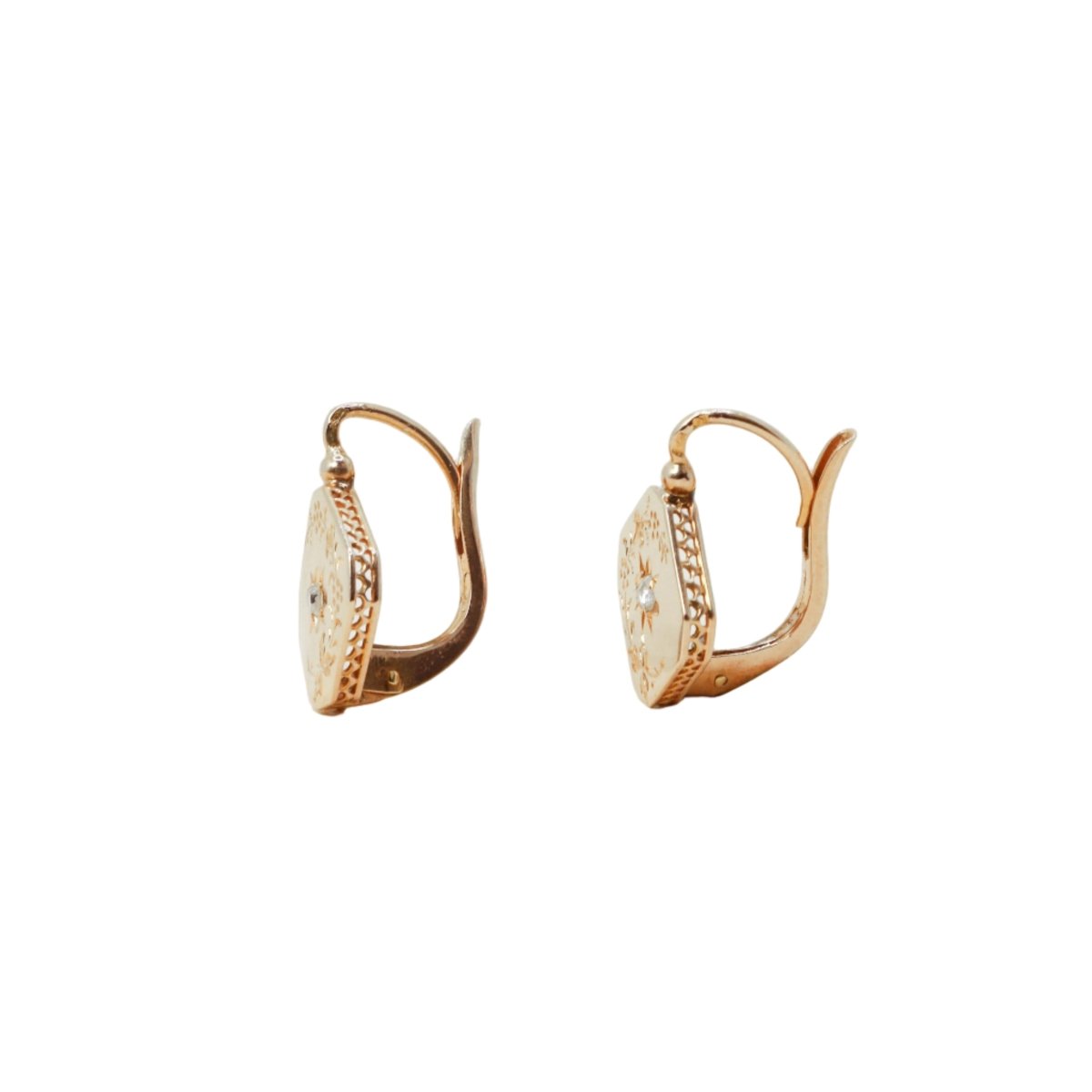 Boucles d'oreilles Dormeuses en or rose et diamants - Castafiore