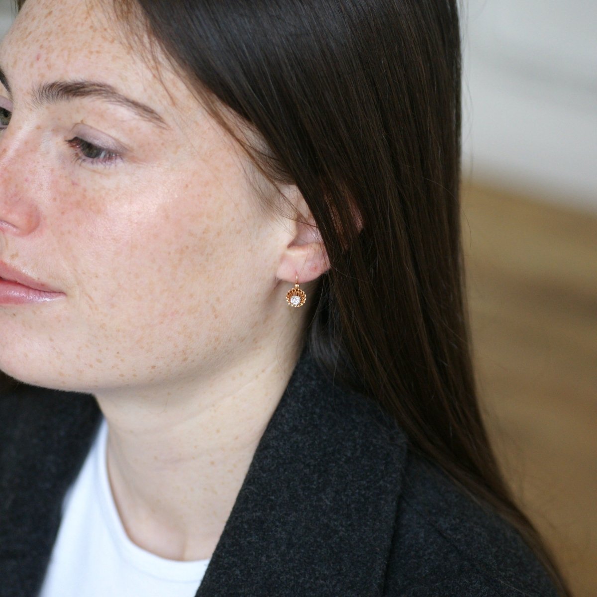 Boucles d'oreilles Dormeuses en or rose et diamants - Castafiore