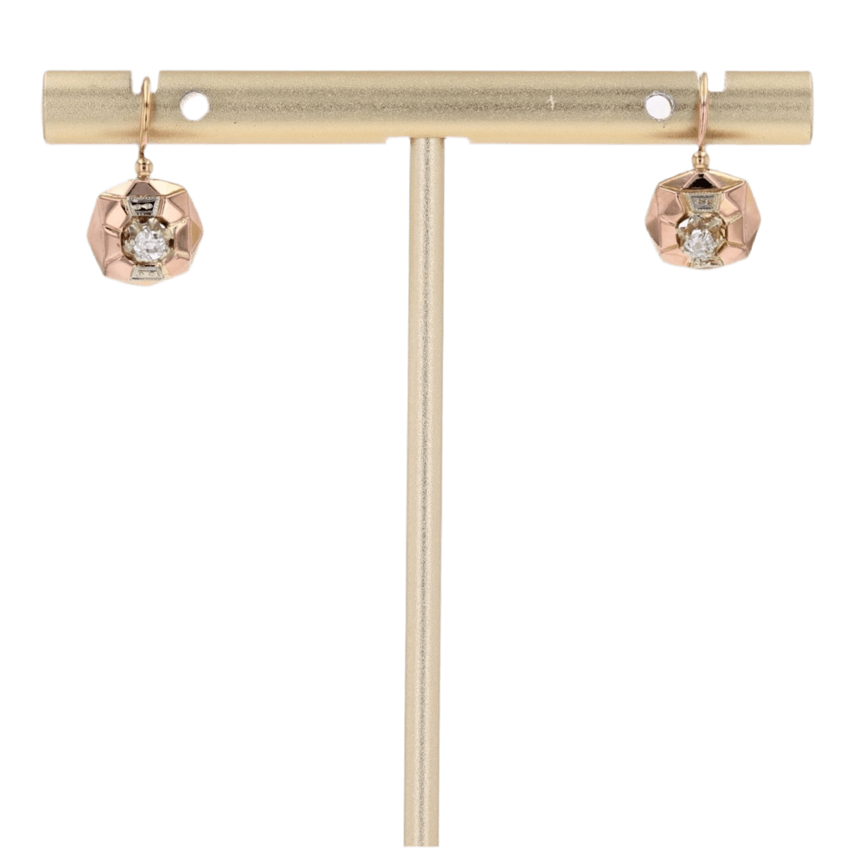 Boucles d'oreilles Dormeuses en or rose et diamants - Castafiore