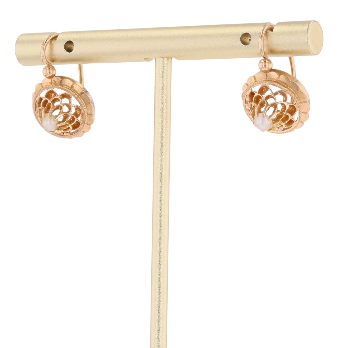 Boucles d'oreilles Dormeuses en or rose et perles - Castafiore