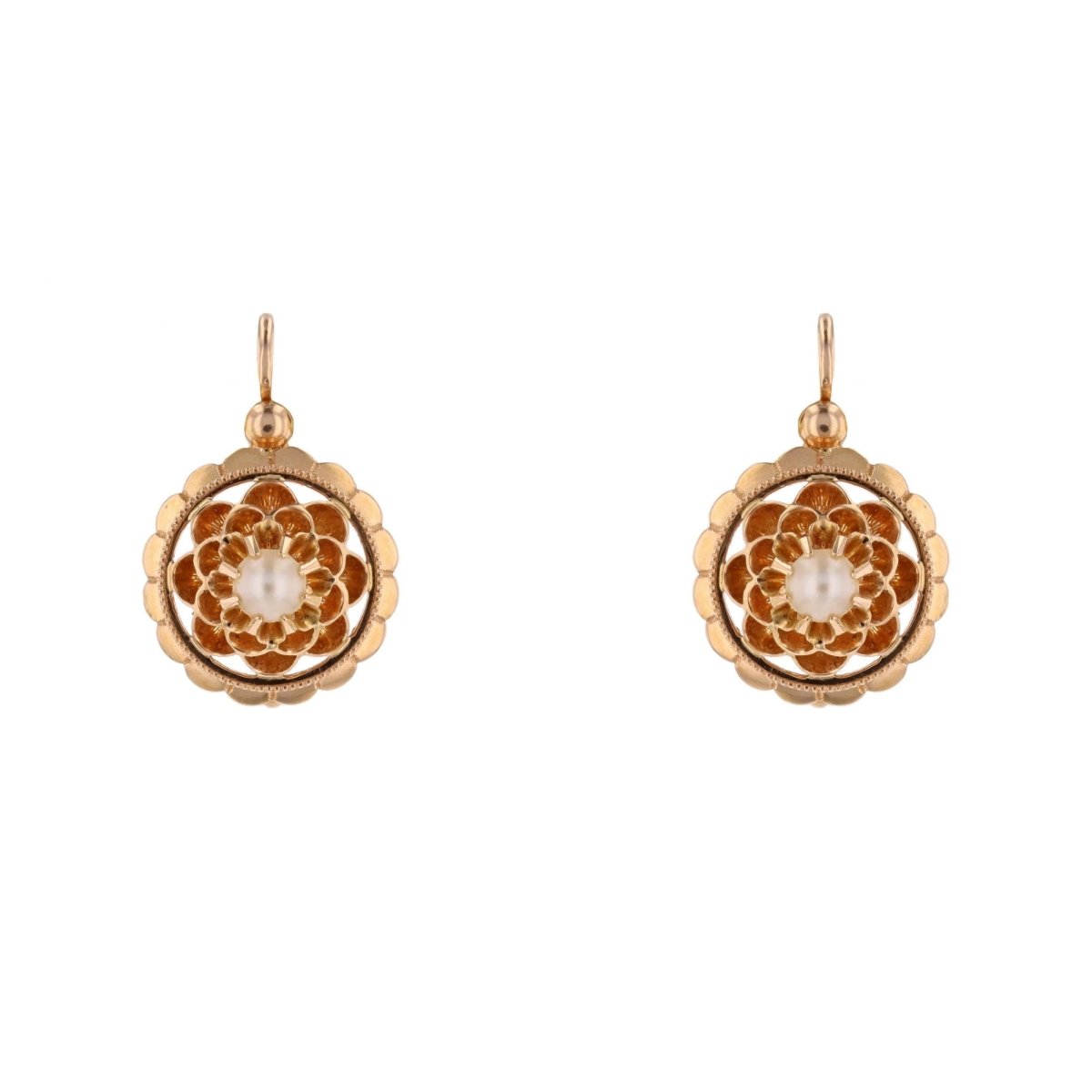 Boucles d'oreilles Dormeuses en or rose et perles - Castafiore