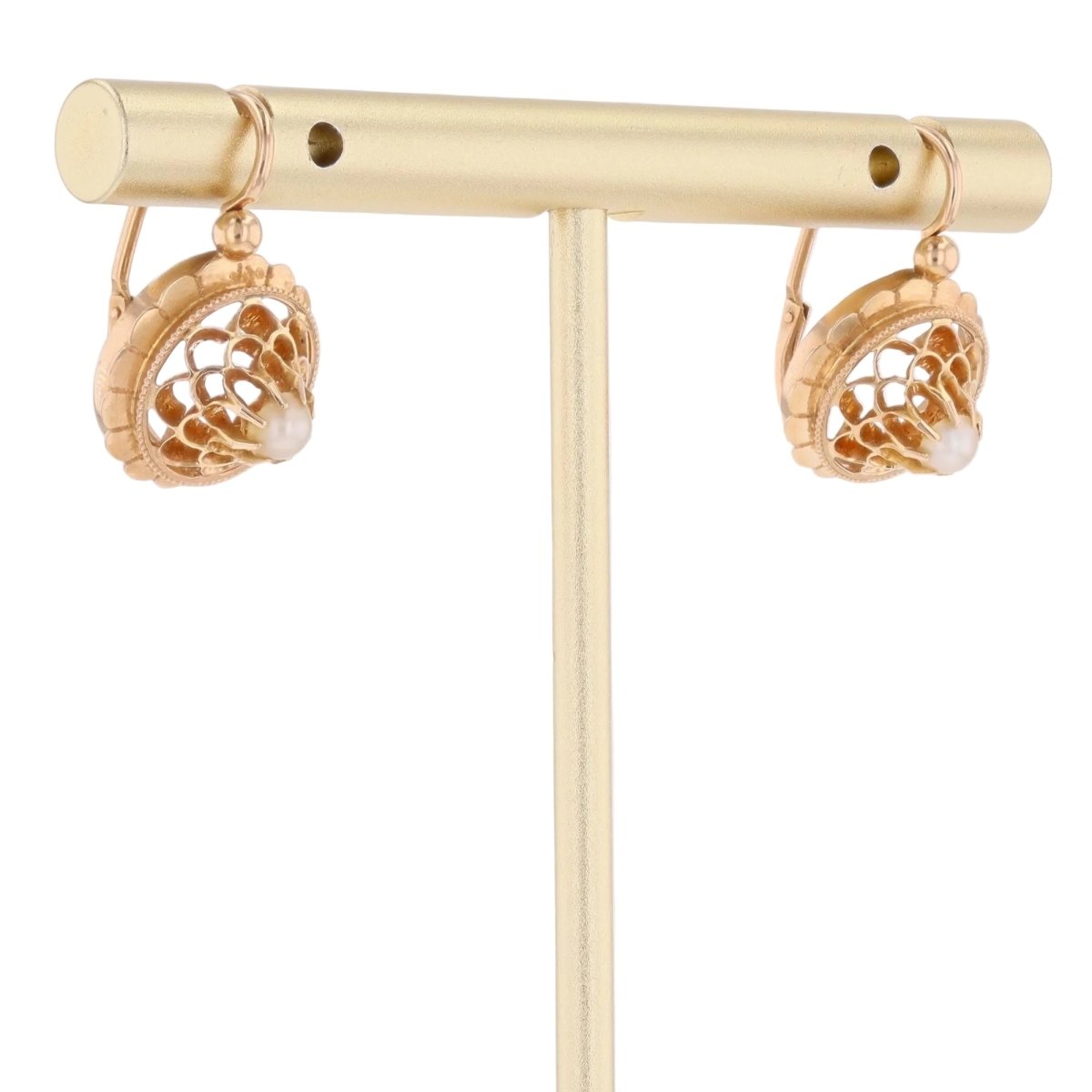 Boucles d'oreilles Dormeuses en or rose et perles - Castafiore