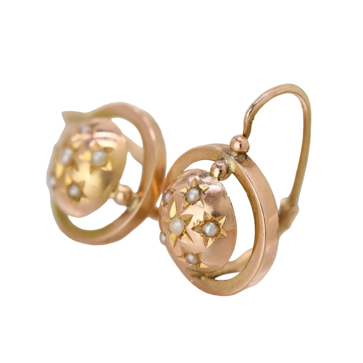 Boucles d'oreilles Dormeuses en or rose et perles - Castafiore